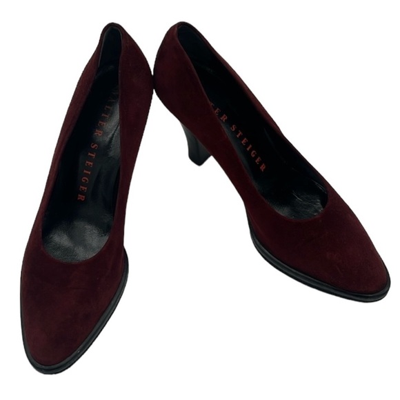 Walter Steiger Maroon Suede Almond Toe Heels Made in Italy Size 10 B BLEMISH - Picture 1 of 11